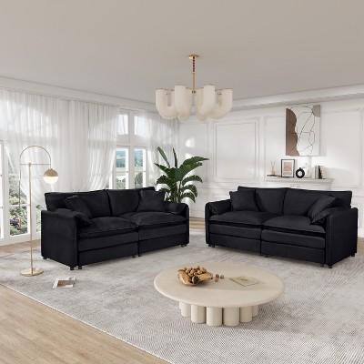 DOMETOUR Oversized Deep Seat Luxury 2 Piece Loveseat Sofa Set, Modern Chenille Comfy Cloud Couches Set for Living Room Office with 4 Pillows