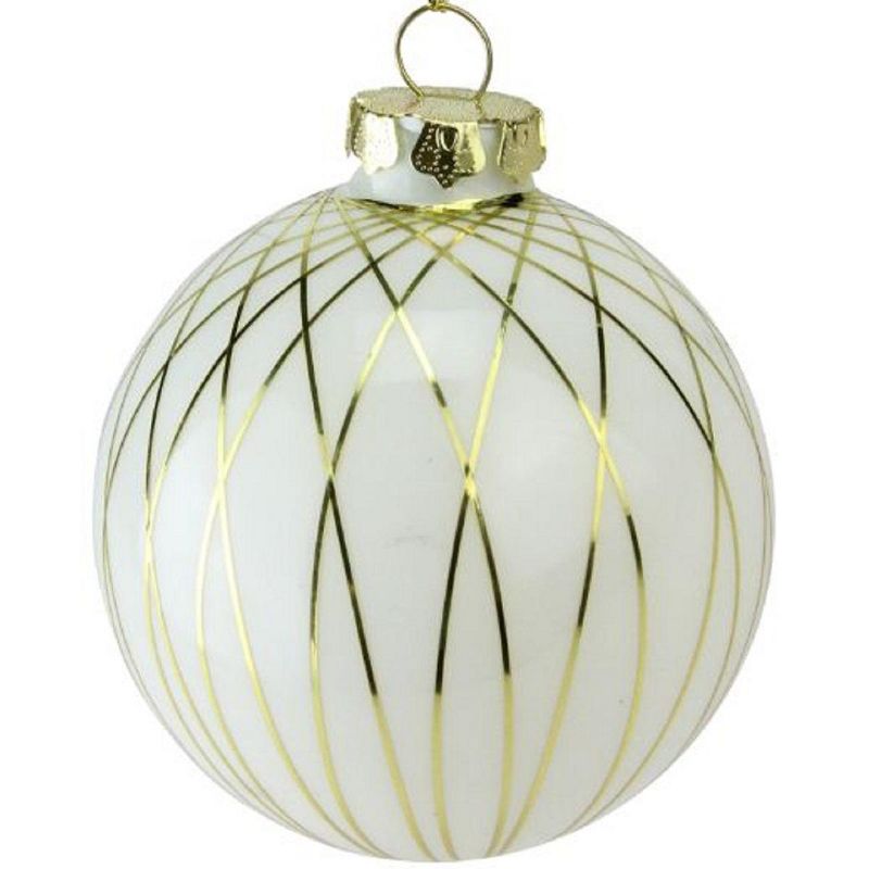 Northlight White and Gold Geometric Shiny Glass Christmas Ball Ornament 3.25" (80mm), 3 of 4