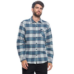 Ashford & Brooks Mens Flannel Button Down Plaid Long Sleeve Casual Shirt - Grey Red Teal Plaid - Small - 1 of 4