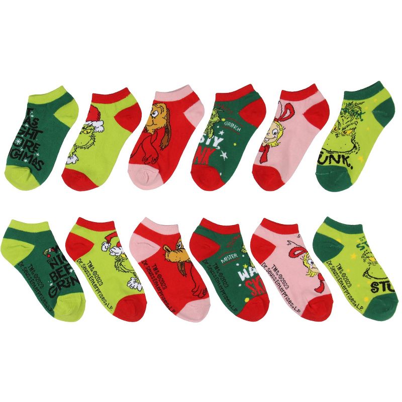 Dr. Seuss The Grinch Boys' Socks Character Low Cut Ankle No Show Socks 6 Pairs Multicoloured, 2 of 6