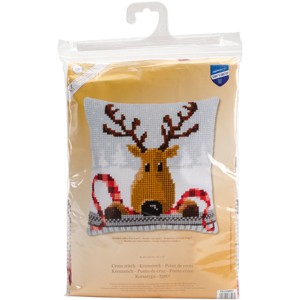 Vervaco Needlepoint Cushion Top Kit 16"X16"-Reindeer With A Red Scarf - 1 of 3