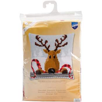 Vervaco Needlepoint Cushion Top Kit 16"X16"-Reindeer With A Red Scarf