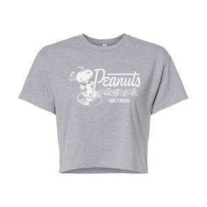 Women's - Peanuts - Records Dancing Snoopy Cropped Graphic T-Shirt - 1 of 4
