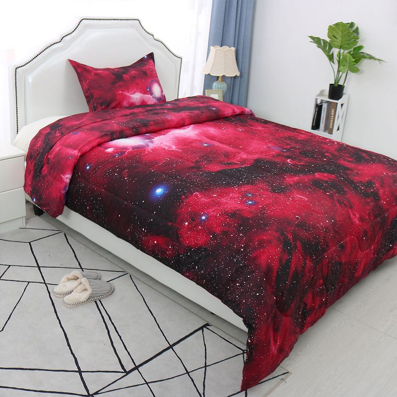 PiccoCasa Polyester Twin Galaxies All-season Reversible Comforter & Pillowcase Sets Galaxies Red 2 Pcs, 2 of 8