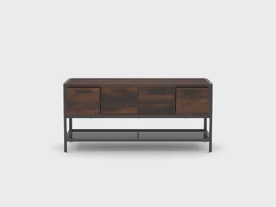 Barrel Oak and Black Metal 2-Drawer Office Credenza