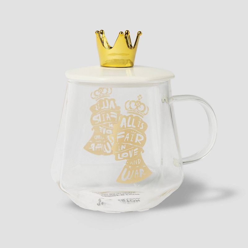 Bridgerton Izzy &#38; Liv 11oz Glass &#39;All is Fair in Love and War&#39; Mug with Crown Lid, 1 of 7