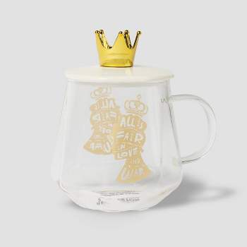 Bridgerton Izzy & Liv 11oz Glass 'All is Fair in Love and War' Mug with Crown Lid
