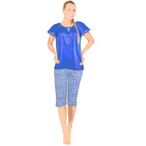 JEFFRICO Pajamas For Women Capri Set Sleepwear Soft Pajamas Short Sleeve Pajama Sleepshirt With Capri Pants - 1 of 4