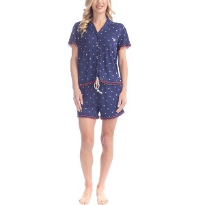 Ocean Pacific Nautical Nights Short PJ Set, Navy Hearts, Small - 1 of 3