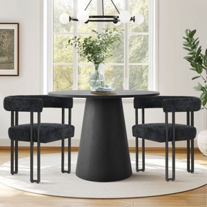 35" Modern Dining Set for 2,Round Dining Table+Upholstered Chenille Chairs Curved Backrest Armrest Kitchen Chair for Small Space Dining Room - 1 of 4