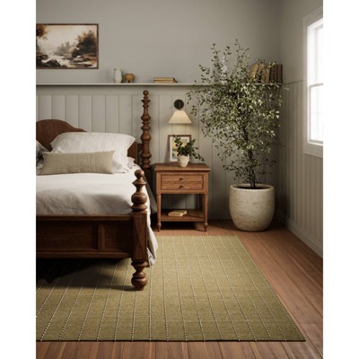 Green Hand-Loomed Wool Blend Striped Runner Rug