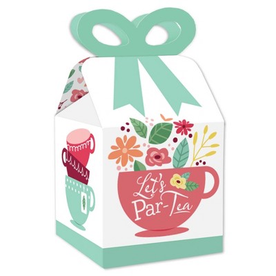 Big Dot of Happiness Floral Let's Par-Tea - Square Favor Gift Boxes - Garden Tea Party Bow Boxes - Set of 12