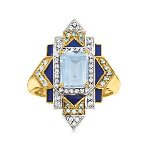 Ross-Simons 2.10 ct. t.w. London Blue, Sky Blue and White Topaz Ring With Blue Enamel in 18kt Gold Over Sterling - 1 of 4