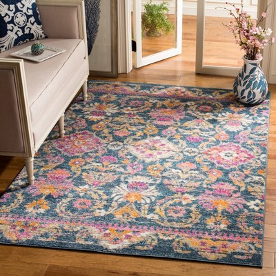 Blue Fuchsia Hand-knotted Synthetic Floral Motif Area Rug