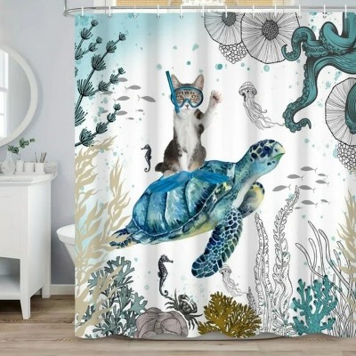 LunaLulinlk Sea Turtle with Cat Shower Curtain