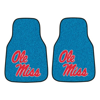 NCAA University of Ole Miss Rebels Carpet Car Mat Set 2pc - Blue