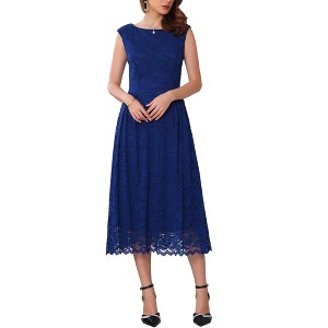 INSPIRE CHIC Women's Wedding Guest Boat Neck Vintage Formal Cocktail Midi Lace Dress - 1 of 4