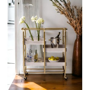 Gold Serving Cart & 4-Tier White Bookcase Set  Elegant Mobile Bar & Modern Storage for Kitchen, Office, or Living Room - 1 of 4