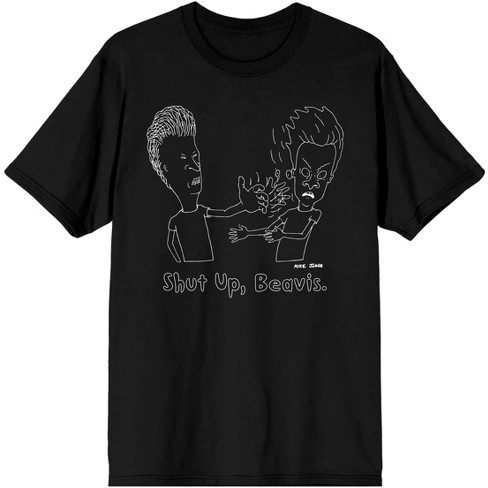 Men's Beavis & Butthead Shut Up Beavis Text Black Graphic Tee