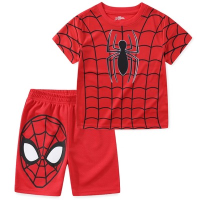 Marvel Spider-Man Miles Morales Avengers Boys 2 Piece T-Shirt and Active Mesh Shorts Set for Toddler and Big Kids