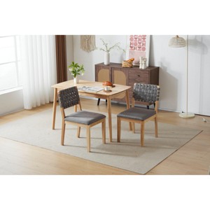 VINGLI Woven Wooden Dining Chairs Set of 2,Armless Mid Century Modern Desk Chairs Farmhouse Comfy No Wheels for Living Room,Kitchen,Oak,Suede - 1 of 4