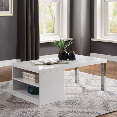 Modern Glamour High Gloss White & Chrome Rectangular Coffee Table