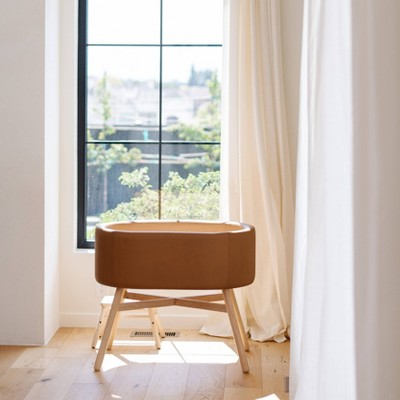 Camel Vegan Leather and Wood Bassinet for Newborns