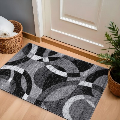 Gray Geometric Circles Synthetic Area Rug 2'7" x 4'