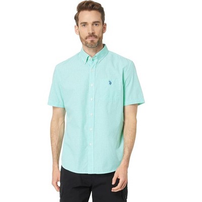 U.S. Polo Assn. Men's Short Sleeve Gingham Slub Poplin Button Down Shirt