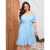 WhizMax Women's Casual Plus Size Square Neck Dress Short Sleeve Dress High Waist Ruffle Summer Midi Dress with Belt - 4 of 4