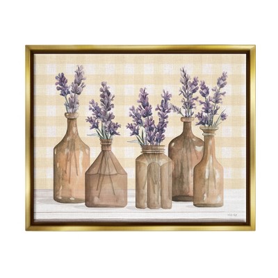 Stupell Industries Country Gingham Lavender Sprigs Framed Canvas