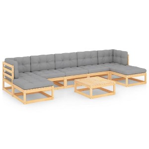 vidaXL Patio Furniture Set 8 Piece Outdoor Sectional Sofa Solid Wood Pine - Natural With Cushions - 1 of 4