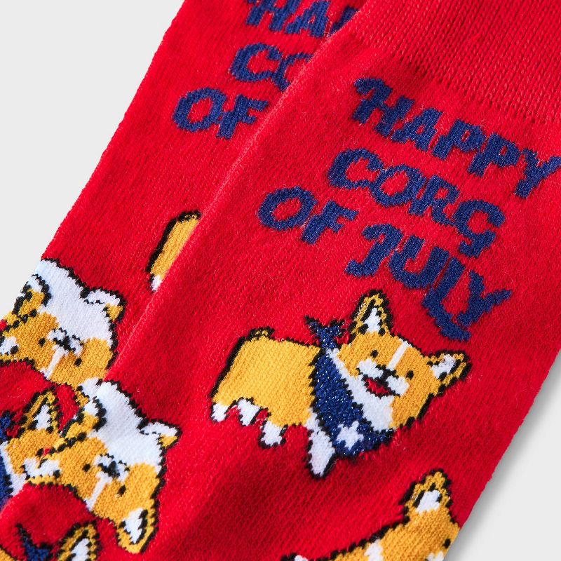 Women&#39;s &#39;Happy Corg of July&#39; Dog Crew Socks - Red 4-10, 3 of 4