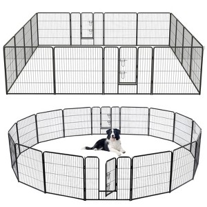 Costway 16 Panel 32" Height Pen Fence w/ Lock Indoor Outdoor Foldable Fencing Gate - 1 of 4