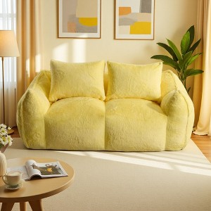 75.2" Rabbit Fabric Oversized Bean Bag Loveseat with High-Density Foam & Pillows - 1 of 4