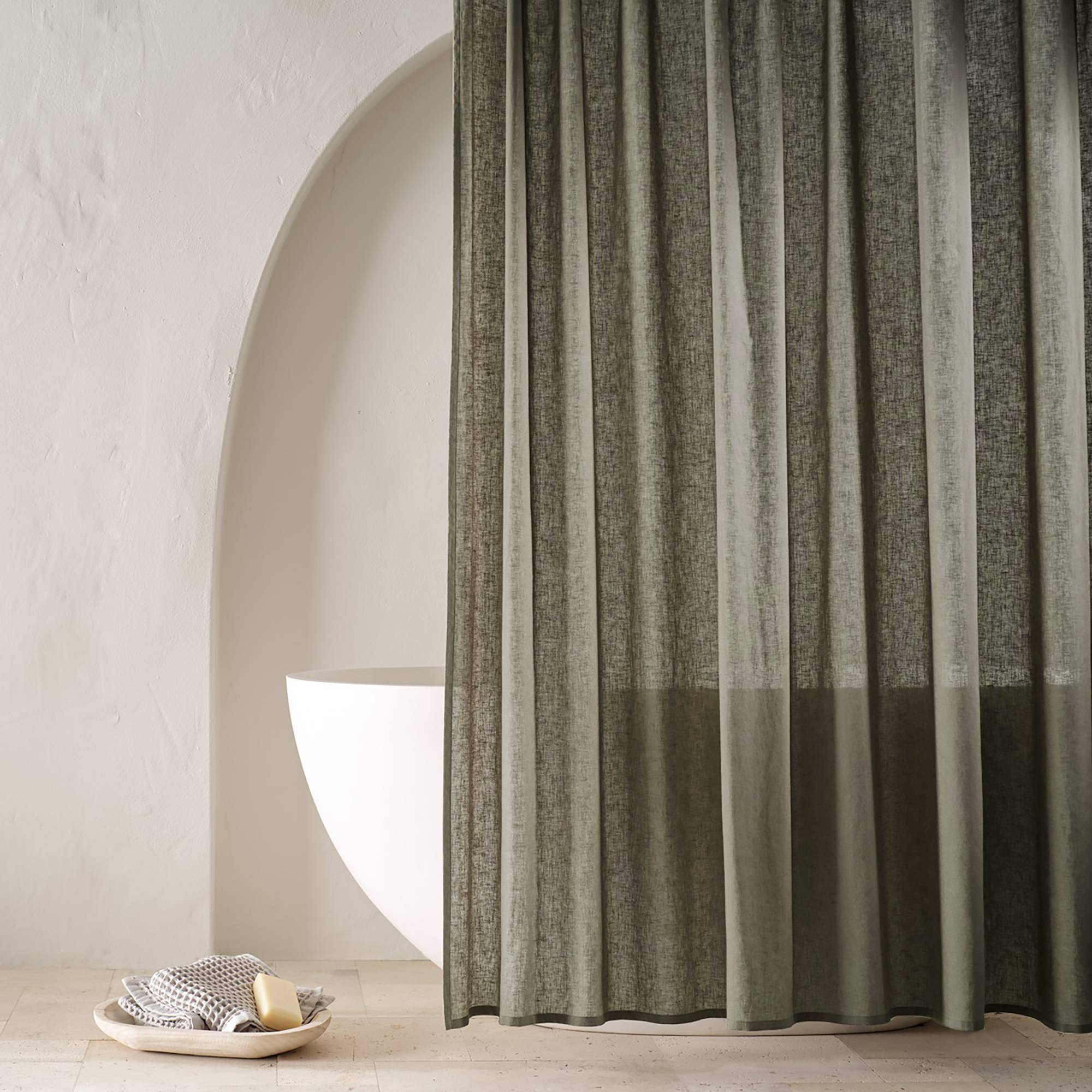 Linen Shower Curtain Green - Casaluna
