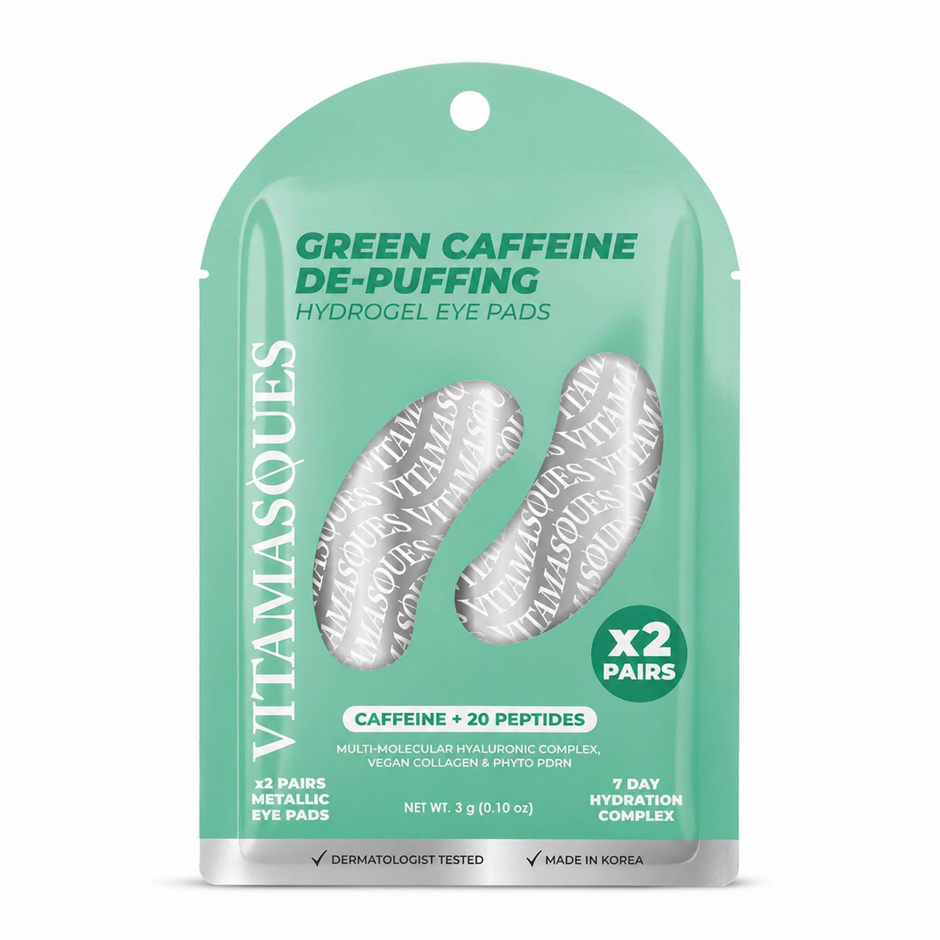 Vitamasques Green Caffeine De-Puffing Hydrogel Pads Eye Mask - 0.1oz