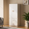Buenhomino Wooden Armoire Wardrobe Closet, 71" Tall Wardrobe Cabinet with Drawer and Door, White Clothes Storage Cabinet with Hanging Rod and Drawers - 2 of 4