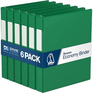 Davis Group 6pk 1" Premium Economy D Ring Binders Green: Hard Cover, 225 Sheet Capacity, 2 Pockets, Polypropylene Material - 1 of 4
