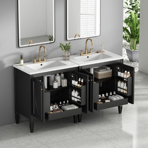 KWPZQEB 30" Bathroom Vanity with Ceramic Sink, Farmhouse Bathroom Storage Cabinet with 2 Doors & Adjustable Shelf, Standing Wood Cabinet - 1 of 4