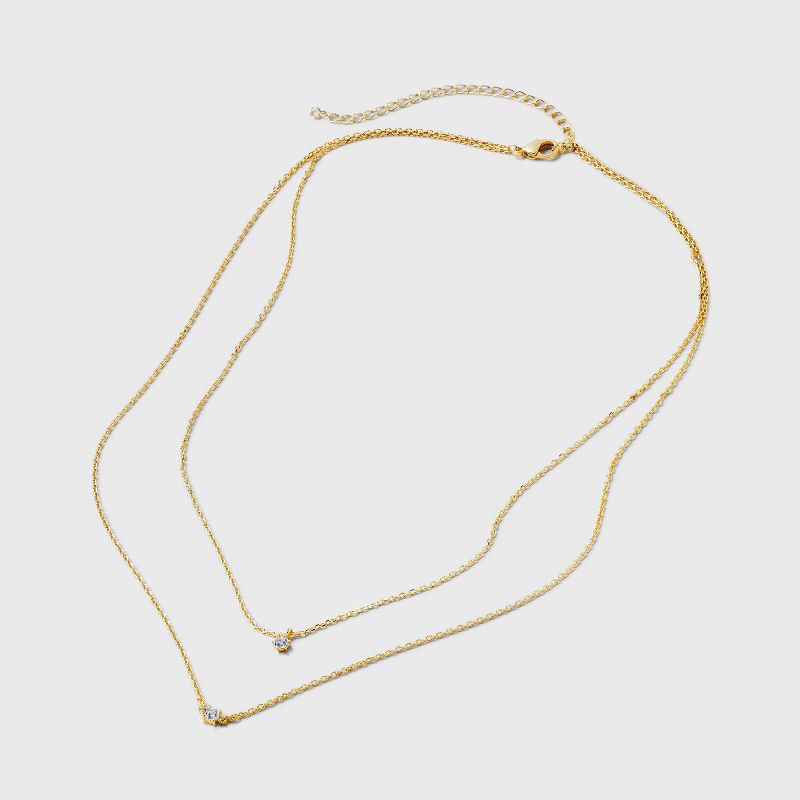 14k Gold Plated Triple Cubic Zirconia Layered Necklace - A New Day&#8482; Gold, 4 of 6