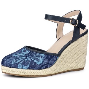 Allegra K Women's Espadrille Platform Closed Toe Lace Wedge Heel Sandals - 1 of 4