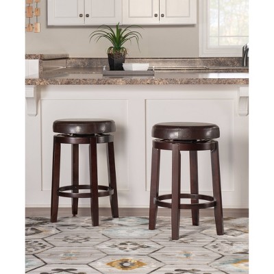 Elegant Maya 24" Brown Swivel Backless Wooden Counter Stool