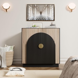 Mid-Century Modern Buffet Cabinet with Fluted Doors & Adjustable Shelves, Storage Sideboard for Dining Room, Kitchen, Black Brown Credenza - 1 of 4