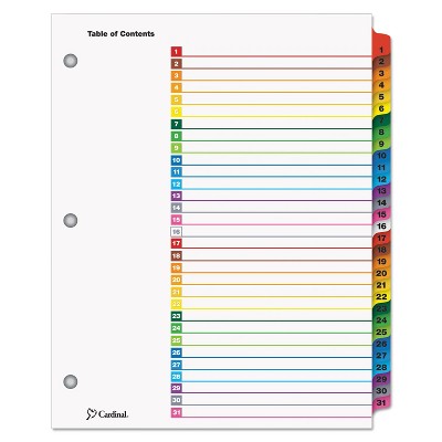 Cardinal Traditional OneStep Index System 31-Tab 1-31 Letter Multicolor 31/Set 60118