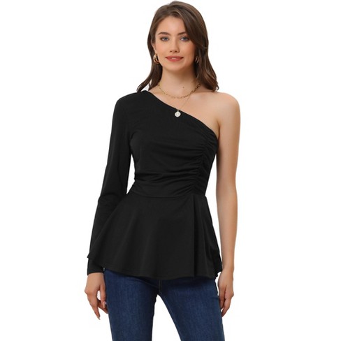 One shoulder tops long sleeve best sale