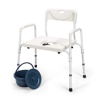 Costway 3-in-1 Mobility Bedside Commode Portable Toilet with Adjustable Height & Drop-Arm Iron