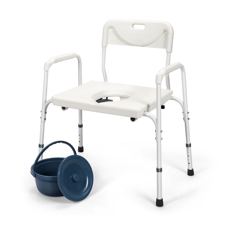 Costway 3-in-1 Mobility Bedside Commode Portable Toilet with Adjustable Height & Drop-Arm Iron, 1 of 11