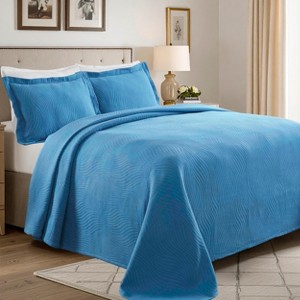 100% Cotton Bedspread Set Waves Matelasse Decorative Bedspread and Pillow Sham Set by Blue Nile Mills - 1 of 4