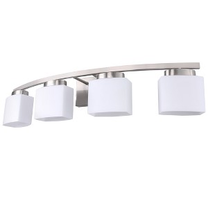 DORESshop 33.5 in. 4-Light Black &Silver  Modern Square Vanity Light for Bathroom, Bedroom with Curved Arms and Milk White Glass Shades - 1 of 4